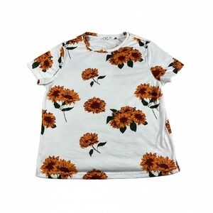SHEIN Shirt Teen Girls White Sunflower Print Short Sleeve T-Shirt Size 12-13Y
